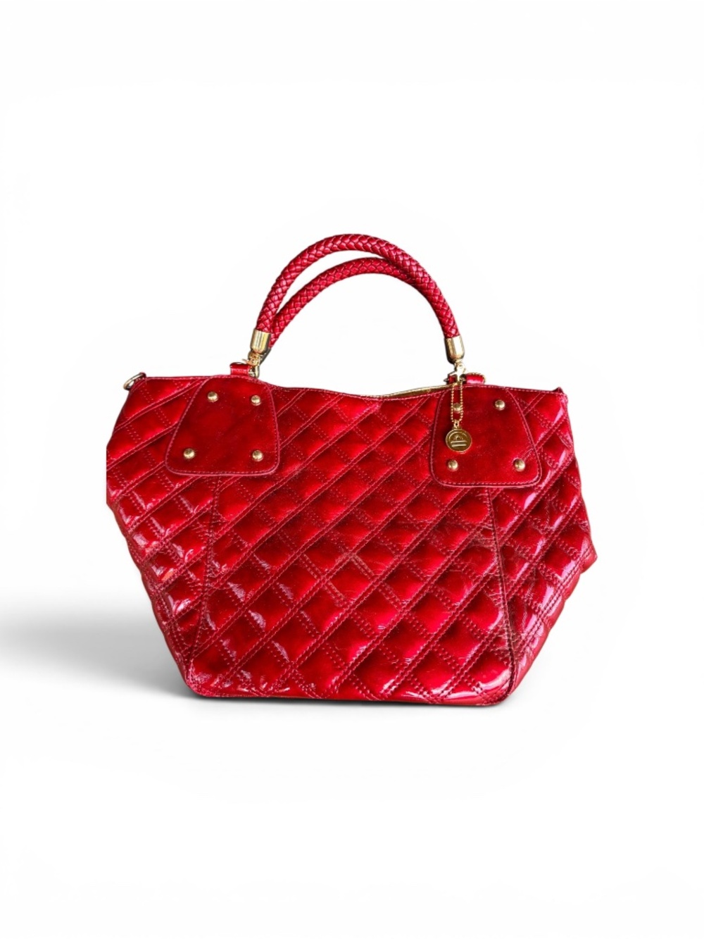Big Buddha Red Patent Quilted Satchel